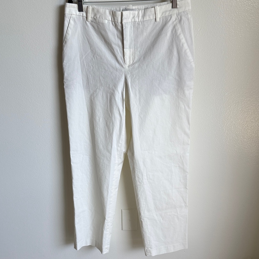 Vince Italian Stretch Cotton Straight Leg Pants Trousers, White Cream, Size 8